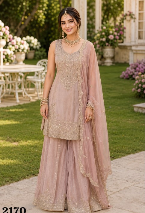 Beads, Diamond, Embroidered and Sequins Work Silk Readymade Salwar Suit In Pink Colour
